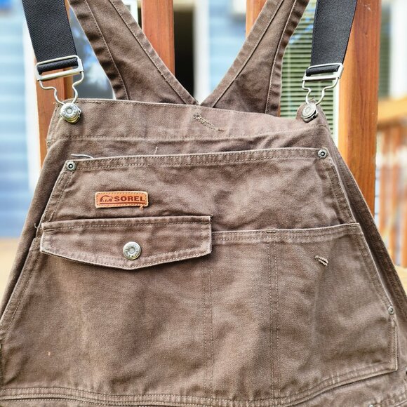 Sorel Overall Bibs Mens XXL Brown Quilted Lined Canvas Double Knee Workwear - Picture 6 of 15